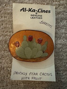 Genuine Leather Prickly Pear Cactus Barrette